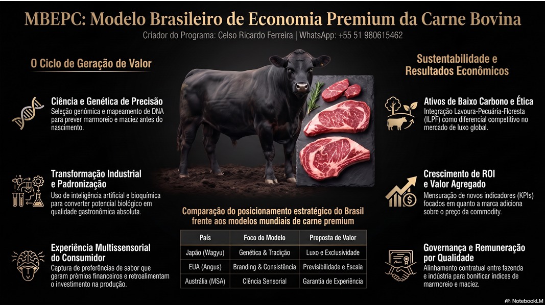 Lâmina da palestra MBEPC: Modelo Brasileiro de Economia Premium da Carne Bovina, sobre o ciclo de geração de valor da carne premium.