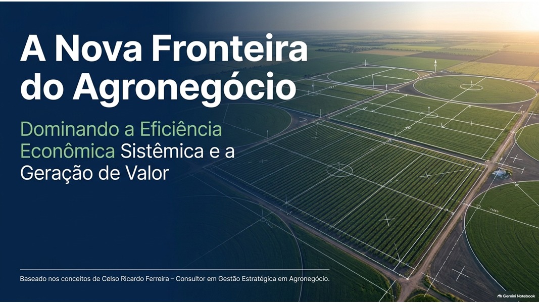 Lâmina da palestra A Nova Fronteira do Agronegócio sobre eficiência econômica sistêmica e geração de valor.