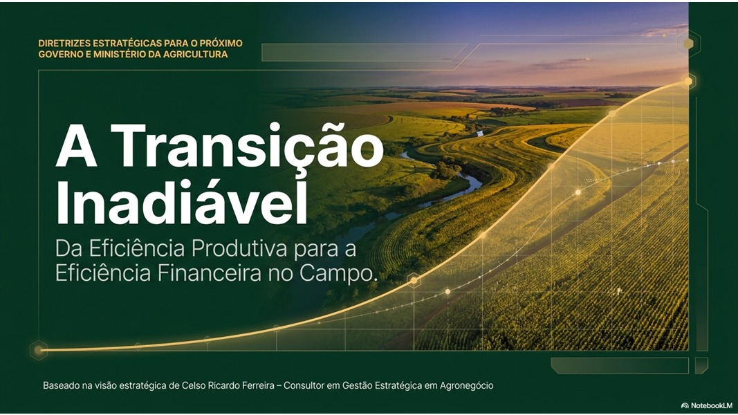 Lâmina da palestra A Transição Inadiável sobre a passagem da eficiência produtiva para a eficiência financeira no campo.