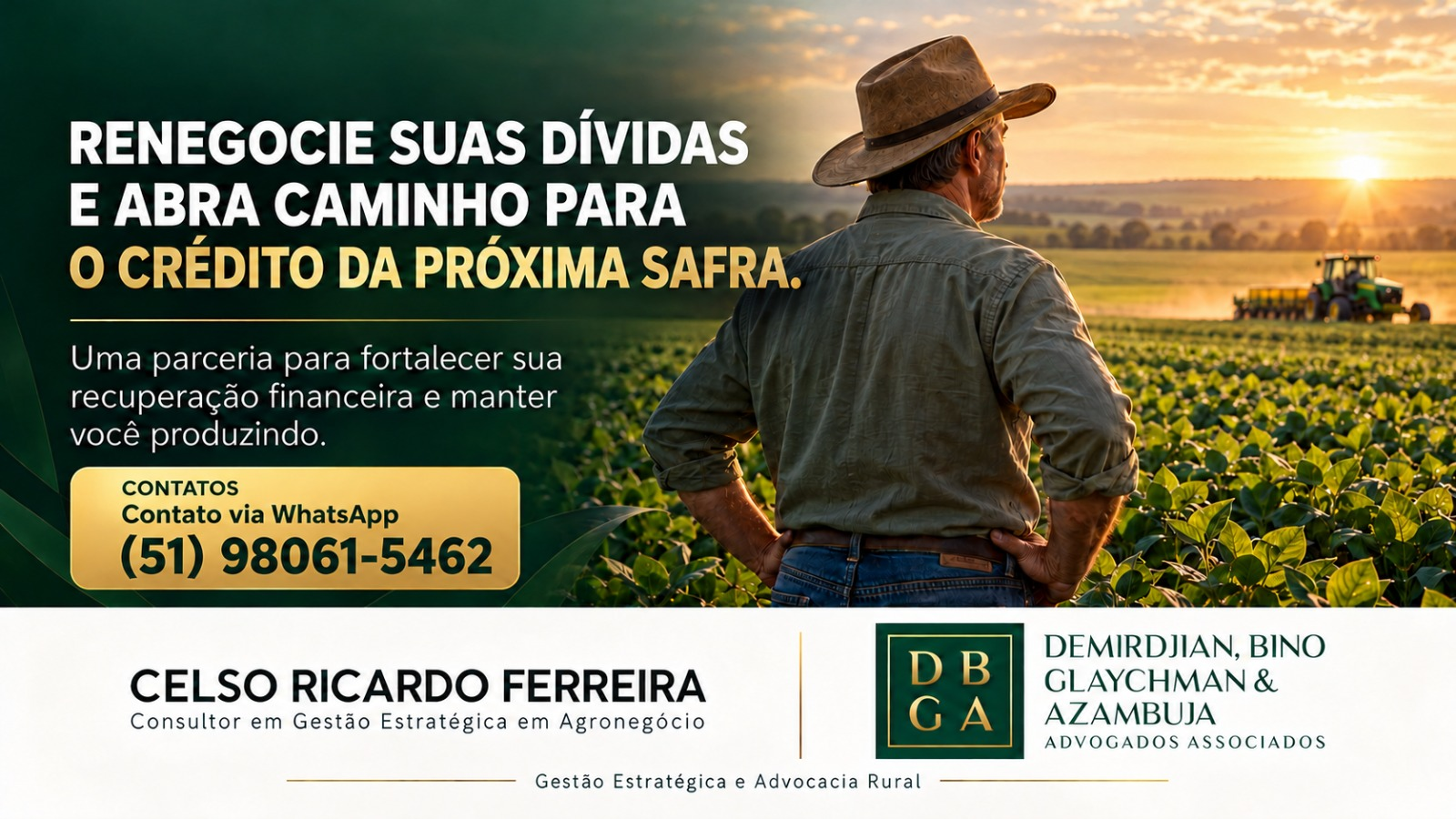 Lâmina sobre renegociação de dívidas rurais com Celso Ricardo Ferreira e Demirdjian, Bino Glaychman & Azambuja Advogados Associados